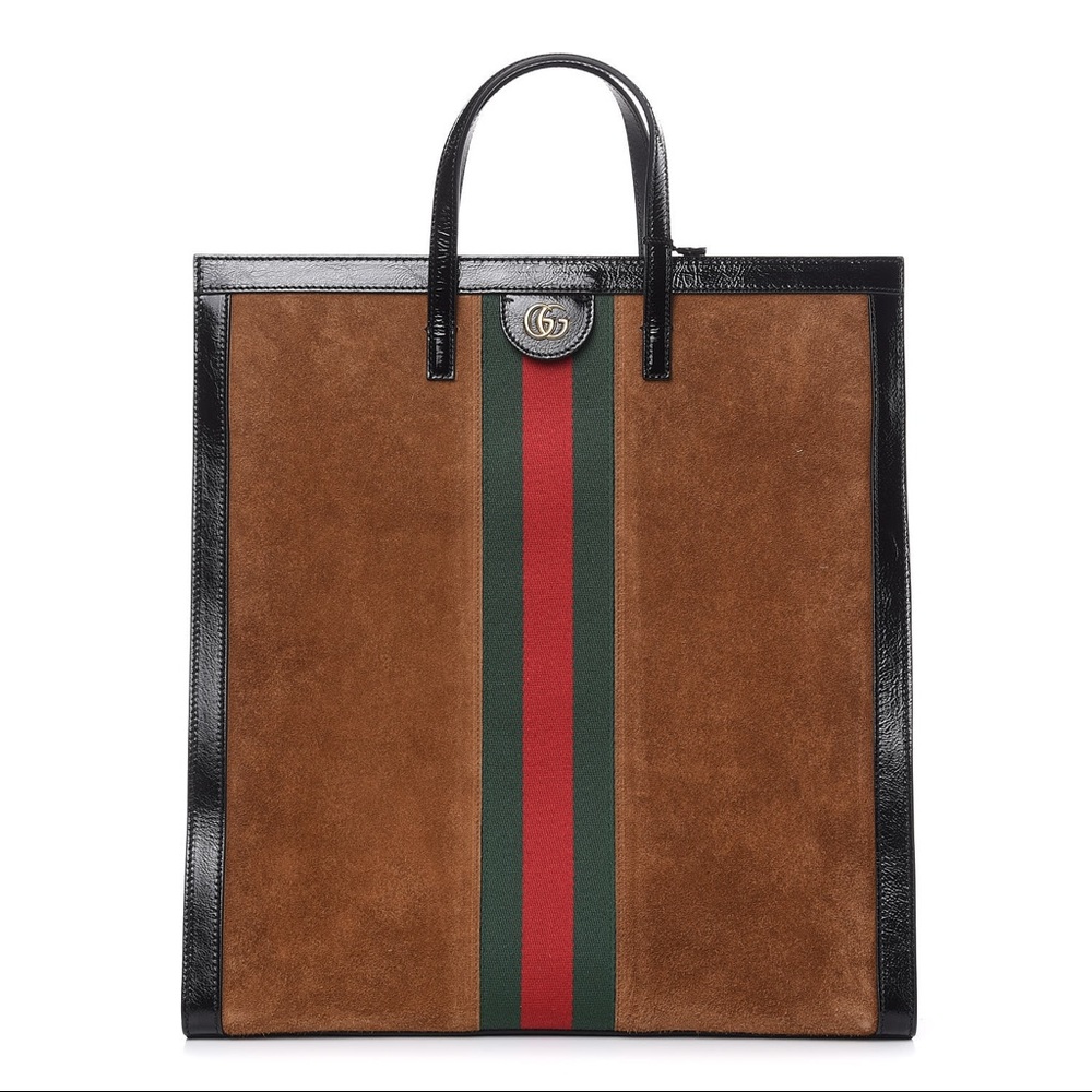 Gucci Ophidia Top Handle Large Tote in Brown Suede
